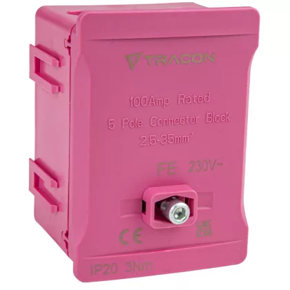   TRACON FSK35R Fővezetéki sorozatkapocs, plombálható, rózsaszín 2x35mm2 / 3x35mm2, 690VAC, 100A