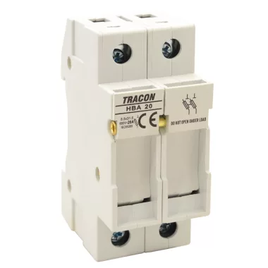 TRACON HBA-2P-20 Szakaszolókapcsoló-biztosítóhengeres bizt.hoz, maszkolható 20A, 8x32mm; Un=230V/400V