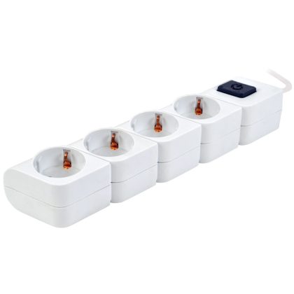   TRACON HKD-4 Hordozható elosztósáv kapcsolóval, fehér 4×SCHUKO, 1,4m, max.16A, 250VAC, 3680W, 3x1mm2, H05VV-F