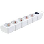   TRACON HKD-5 Hordozható elosztósáv kapcsolóval, fehér 5×SCHUKO, 1,4m, max.16A, 250VAC, 3680W, 3x1mm2, H05VV-F