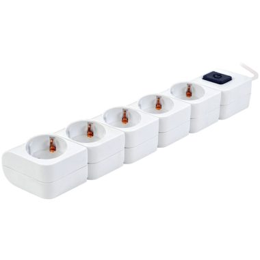 TRACON HKD-5 Hordozható elosztósáv kapcsolóval, fehér 5×SCHUKO, 1,4m, max.16A, 250VAC, 3680W, 3x1mm2, H05VV-F