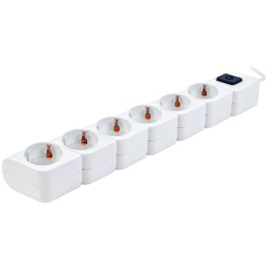 TRACON HKD-6 Hordozható elosztósáv kapcsolóval, fehér 6×SCHUKO, 1,4m, max.16A, 250VAC, 3680W, 3x1mm2, H05VV-F