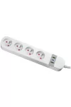TRACON HSM4-2A1C-2M-FR Okos többférőhelyes elosztósáv 4xFRENCH, 2USBA, 1USBC, 240V, 16A, 3x1,5mm2, 1,5m