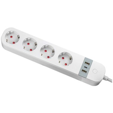 TRACON HSM4-2A1C-2M Okos többférőhelyes elosztósáv 4xSCHUKO, 2USBA, 1USBC, 240V, 16A, 3x1,5mm2, 1,5m