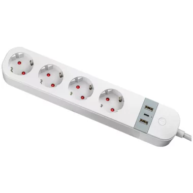 TRACON HSM4-2A1C-2M Okos többférőhelyes elosztósáv 4xSCHUKO, 2USBA, 1USBC, 240V, 16A, 3x1,5mm2, 1,5m