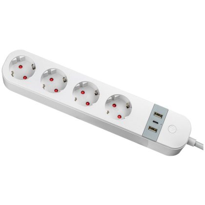   TRACON HSM4-2A1C-2M Okos többférőhelyes elosztósáv 4xSCHUKO, 2USBA, 1USBC, 240V, 16A, 3x1,5mm2, 1,5m