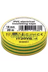 TRACON IT20YG Szigetelőszalag, zöld/sárga 20m×18mm, PVC, 0-80°C, 5.5kV/mm, 10 db/csomag