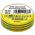   TRACON IT20YG Szigetelőszalag, zöld/sárga 20m×18mm, PVC, 0-80°C, 5.5kV/mm, 10 db/csomag
