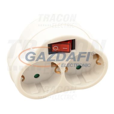 TRACON KACS2 Csatlakozóaljzat adapter kapcsolóval, fehér250 VAC 16 A 2×SCHUKO, max. 3680 W