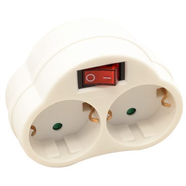 TRACON KACS2 Csatlakozóaljzat adapter kapcsolóval, fehér 2×SCHUKO, 250 VAC, 16 A, max. 3680 W
