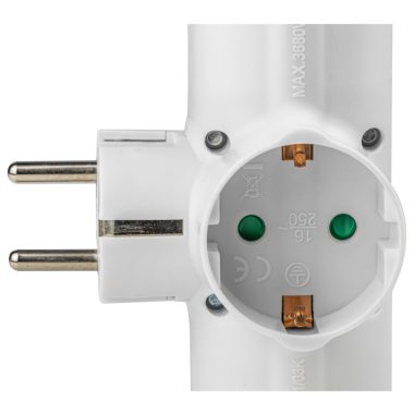 TRACON KACS3 Csatlakozóaljzat adapter kapcsolóval, fehér 3×SCHUKO, 250 VAC, 16 A, max. 3680 W