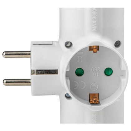   TRACON KACS3 Csatlakozóaljzat adapter kapcsolóval, fehér 3×SCHUKO, 250 VAC, 16 A, max. 3680 W