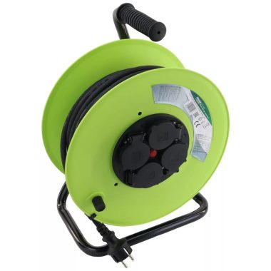 TRACON KDZ-4/30G Kábeldobos hosszabbító, fémvázzal 4×SCHUKO, 30m, 250V AC, 16 A, 3×1,5mm2, H07RN-F, IP44