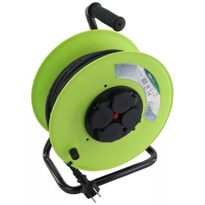   TRACON KDZ-4/30G Kábeldobos hosszabbító, fémvázzal 4×SCHUKO, 30m, 250V AC, 16 A, 3×1,5mm2, H07RN-F, IP44