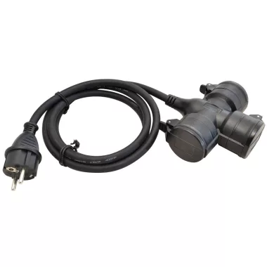 TRACON KE3 Hordozható 3-as csatlakozóaljzat gumikábellel 250 VAC, 16 A, 3XSCHUKO, max. 3680 W, IP44, 1,5m