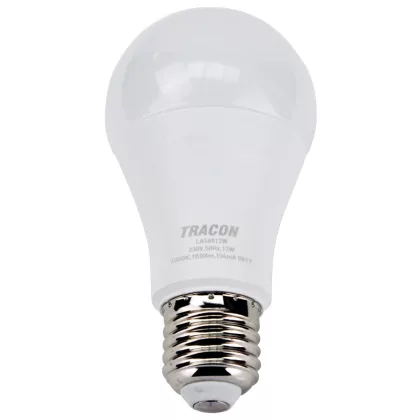   TRACON LAS6012NW Gömb burájú LED fényforrás SAMSUNG chippel 230V,50Hz,12W,4000K,E27,1180 lm,200°,A60,SAMSUNG chip, EEI=F