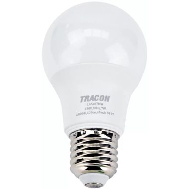 TRACON LAS607NW Spherical LED light source with SAMSUNG chip 230V, 50Hz, 7W, 4000K, E27,630 lm, 200 °, A60, SAMSUNG chip, EEI = A +