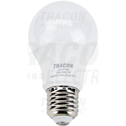   TRACON LAS607NW Gömb burájú LED fényforrás SAMSUNG chippel 230V,50Hz,7W,4000K,E27,630 lm,200°,A60,SAMSUNG chip,EEI=A+