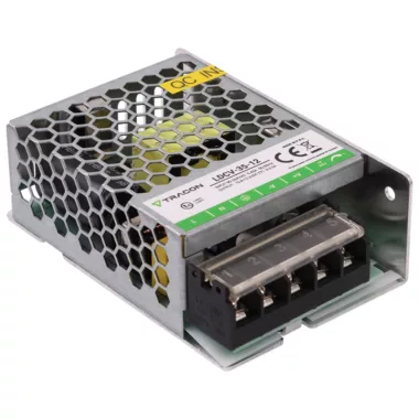 TRACON LDCV-35-12 Fém házas LED meghajtó 90-264VAC/12VDC,35W,0-3A, IP20