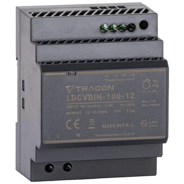 TRACON LDCVDIN-100-12 DIN sínre szerelhető tápegységszabályozható DC kimenettel 90-264VAC,3A/DC12V,7,1A/85,2W