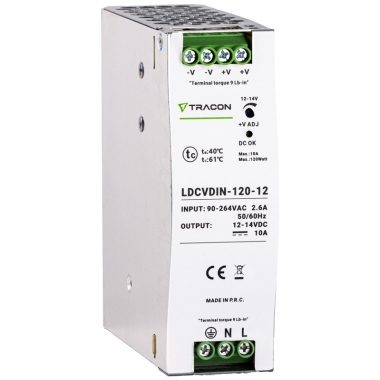 TRACON LDCVDIN-120-12 DIN sínre szerelhető tápegységszabályozható DC kimenettel 90-264VAC,2,6A/DC12V,10A/120W