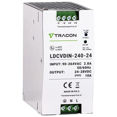 TRACON LDCVDIN-240-24 DIN sínre szerelhető tápegységszabályozható DC kimenettel 90-264VAC,2,8A/DC24V,10A/240W