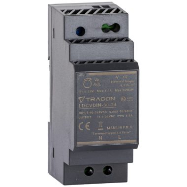 TRACON LDCVDIN-30-24 DIN sínre szerelhető tápegységszabályozható DC kimenettel 90-264VAC,0,88A/DC24V,1,5A/36W