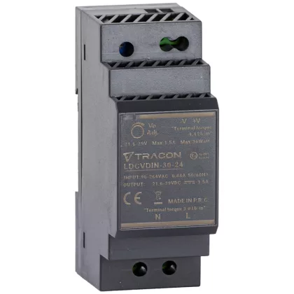   TRACON LDCVDIN-30-24 DIN sínre szerelhető tápegységszabályozható DC kimenettel 90-264VAC,0,88A/DC24V,1,5A/36W
