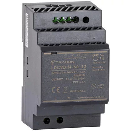   TRACON LDCVDIN-60-12 DIN sínre szerelhető tápegységszabályozható DC kimenettel 90-264VAC,1,2A/DC12V,4,5A/54W