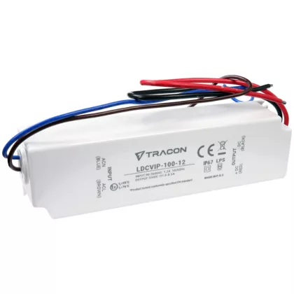  TRACON LDCVIP-100-12 Védett műanyag házas LED meghajtó 90-264VAC/12VDC,100W,0-8,5A, IP67