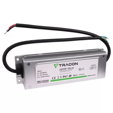 TRACON LDCVIP-150-24 Védett fém házas LED meghajtó 100-240VAC/24VDC,150W,0-6,3A, IP67