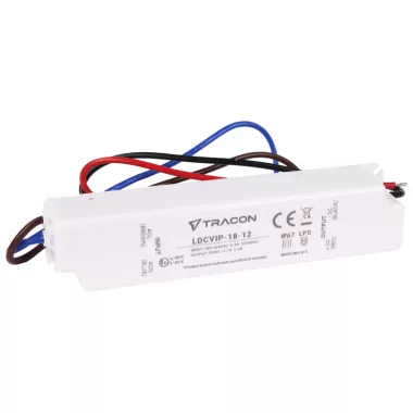 TRACON LDCVIP-18-12 Védett műanyag házas LED meghajtó 180-264VAC/12 VDC,18W,0-1,5A, IP67