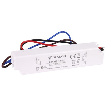   TRACON LDCVIP-18-12 Védett műanyag házas LED meghajtó 180-264VAC/12 VDC,18W,0-1,5A, IP67
