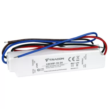 TRACON LDCVIP-18-24 Védett műanyag házas LED meghajtó 180-264VAC/24VDC,18W,0-0,75A, IP67