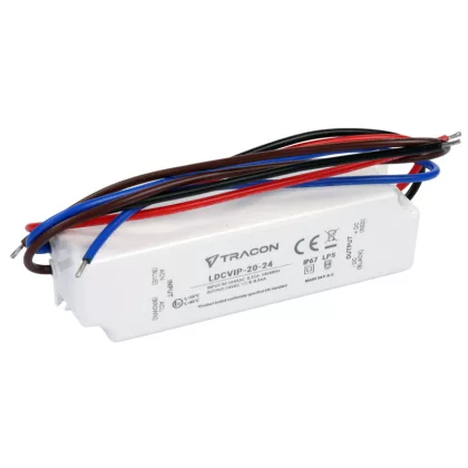   TRACON LDCVIP-20-24 Védett műanyag házas LED meghajtó 90-264VAC/24VDC,20W,0-0,84A, IP67