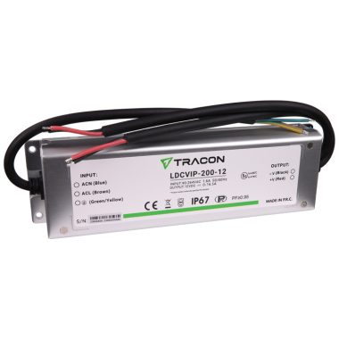 TRACON LDCVIP-200-12 Védett fém házas LED meghajtó 90-264VAC/12VDC,200W,0-16,5A, IP67