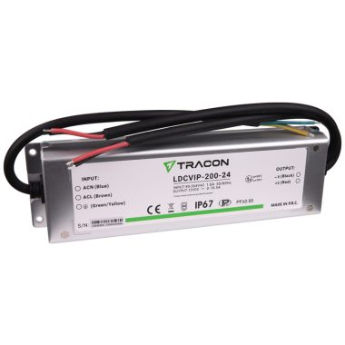 TRACON LDCVIP-200-24 Védett fém házas LED meghajtó 90-264VAC/24VDC,200W,0-8,5A, IP67