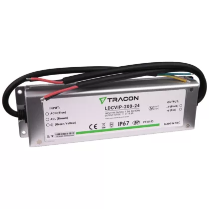   TRACON LDCVIP-200-24 Védett fém házas LED meghajtó 90-264VAC/24VDC,200W,0-8,5A, IP67