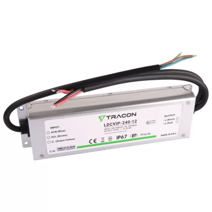   TRACON LDCVIP-240-12 Védett fém házas LED meghajtó 100-240VAC/12VDC,240W,0-20A, IP67