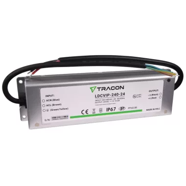 TRACON LDCVIP-240-24 Védett fém házas LED meghajtó 100-240VAC/24VDC,240W,0-10A, IP67