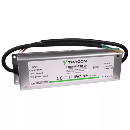   TRACON LDCVIP-240-24 Védett fém házas LED meghajtó 100-240VAC/24VDC,240W,0-10A, IP67