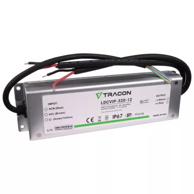 TRACON LDCVIP-320-12 Védett fém házas LED meghajtó 90-264VAC/12VDC,320W,0-26.5A, IP67