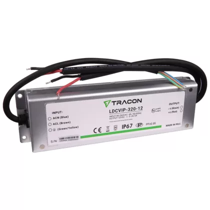 TRACON LDCVIP-320-12 Védett fém házas LED meghajtó 90-264VAC/12VDC,320W,0-26.5A, IP67