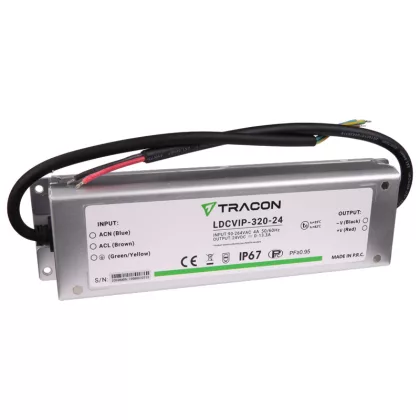 TRACON LDCVIP-320-24 Védett fém házas LED meghajtó 90-264VAC/24VDC,320W,0-13,3A, IP67