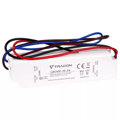   TRACON LDCVIP-35-24 Védett műanyag házas LED meghajtó 90-264VAC/24VDC,35W,0-1,5A, IP67