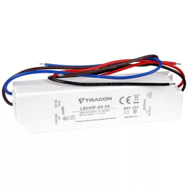 TRACON LDCVIP-60-24 Védett műanyag házas LED meghajtó 90-264VAC/24VDC,60W,0-2,5A, IP67