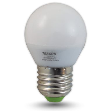 TRACON LG454W Gömb búrájú LED fényforrás 230 VAC, 4 W, 2700 K, E27, 320 lm, 200°, G45, EEI
