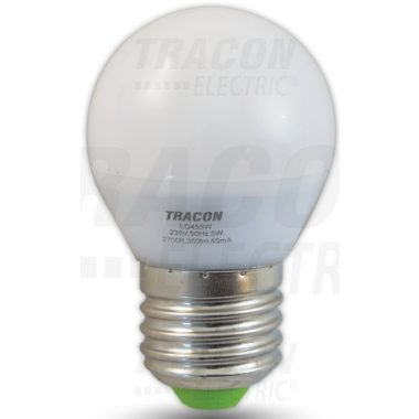 TRACON LG454W Gömb búrájú LED fényforrás 230VAC, 4W, 2700K, E27, 250lm, 250°, G45, EEI=A+
