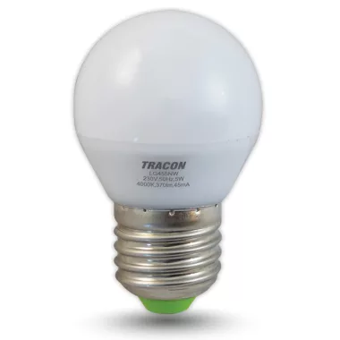 TRACON LG455NW LED fényforrás 230 VAC, 5 W, 4000 K, E27, 380 lm, 200°, G45, EEI=G