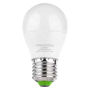 TRACON LG458NW LED fényforrás 230 VAC 50Hz, 8 W, 4000 K, E27, 710 lm, 180°, G45, EEI=F